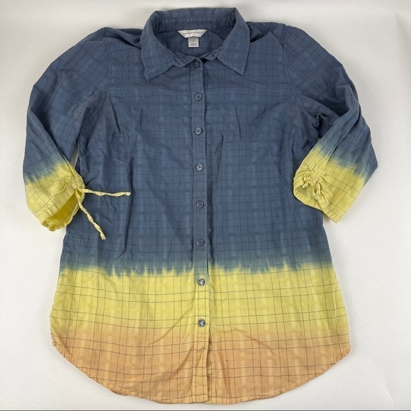 Christopher & Banks Button Up Shirt Womens Medium Blue Yellow Ombre - Picture 1 of 9